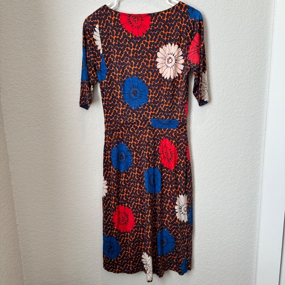 Boden Orange Blue Red Polka Dot Floral Faux Wrap Annie Dress - 4 & 8 - EUC - Picture 7 of 8